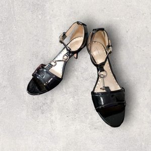 Coach INEZ Sandals Black Soft Patent Leather Vintage Kitten Heels 7B